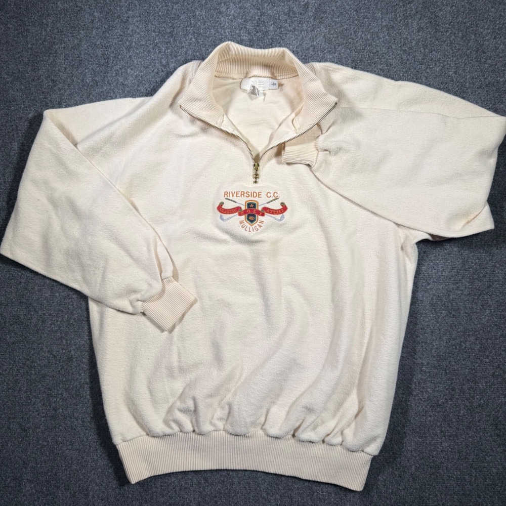 Vintage SDI Riverside Country Club 1/4 Zip Pullover Mens Large Cream - Picture 3 of 9